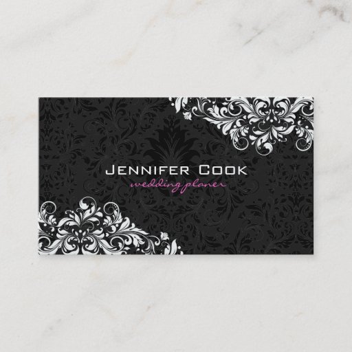 Customizable Black &amp; White Floral Damasks 4 Wedding Planner Business Card Templates