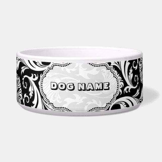 Black & White Floral Damasks 5-Monogramed Bowl (Front)