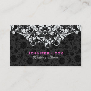 Black & White Floral Damasks 5 Wedding Planner Business Card