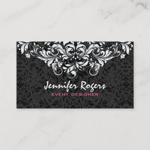 Black &amp; White Floral Damasks Event Designer Business Card Templates