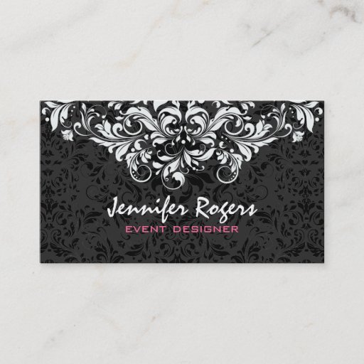 Customizable Black &amp; White Floral Damasks Event Designer Business Card Templates