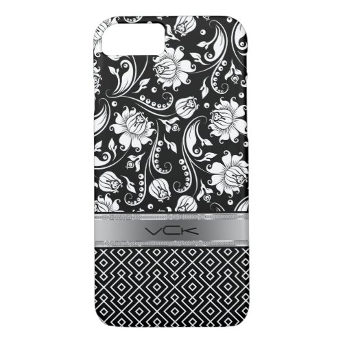 Black  White Floral Damasks  Geometric Pattern 2 iPhone 87 Case