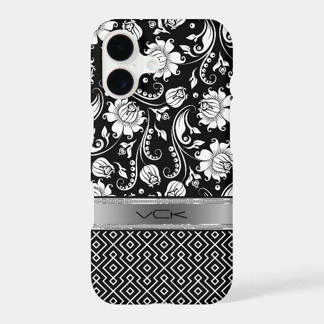 Black & White Floral Damasks & Geometric Pattern 2 Iphone Case (Back)