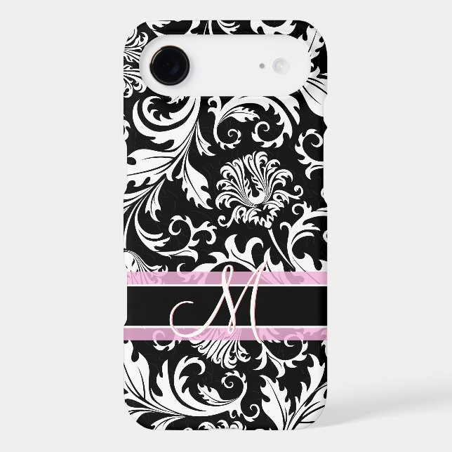 Black& White Floral Damasks Pattern Case-Mate iPhone Case (Back)