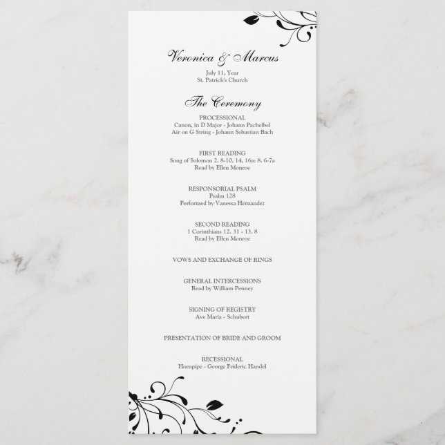 Black & White Floral Decal Wedding Program (Front)