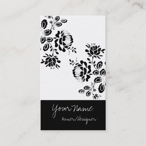 Customizable Black/White Floral Design Business Cards
