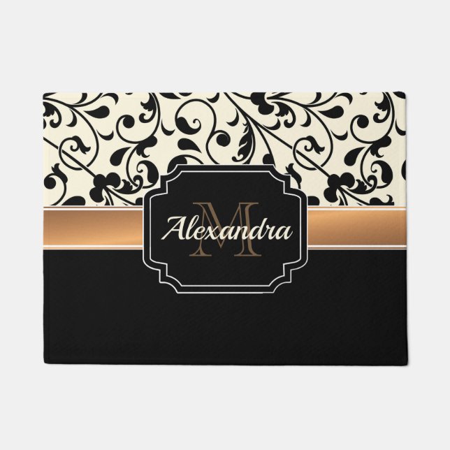 Black & White Floral Doormat (Front)