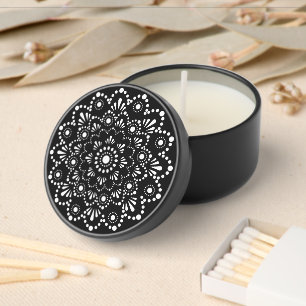 Black & White Floral Dot Mandala Mini Candle Favors