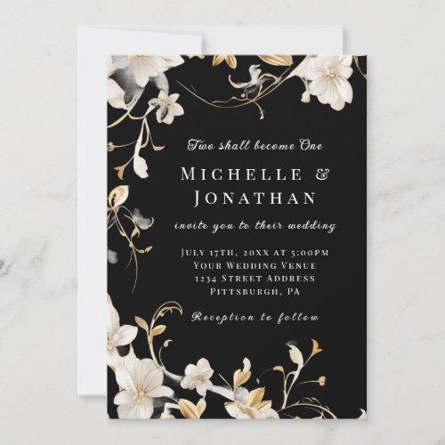 Black White Floral Elegant Christian Bible Wedding Invitation