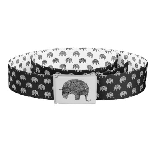 Black  White Floral Elephants Patter Reversible 2 Belt