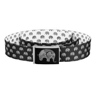 Black & White Floral Elephants Patter Reversible Belt
