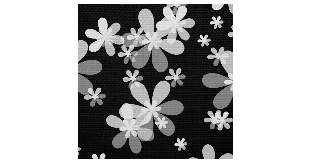 black white floral fabric Zazzle