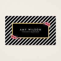 Black White Floral Fashion Blogger Social Media Business Card