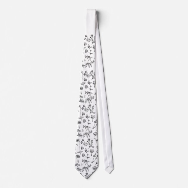 Black & White Floral Father's  Neck Tie (Front)