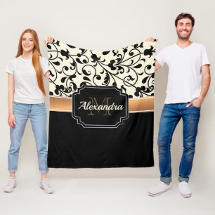 Black & White Floral Fleece Blanket