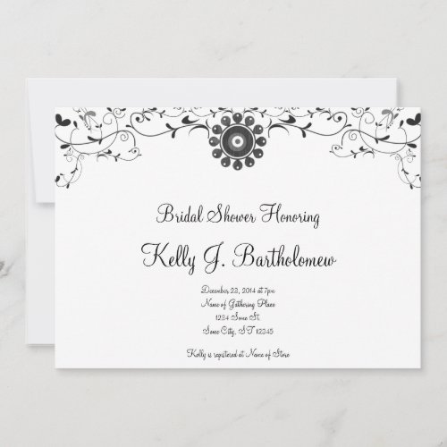 Black White Floral Flourish Bridal Shower Invitations
