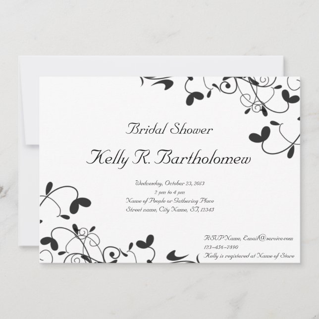 Black White Floral Flourish Bridal Shower Invitation (Front)