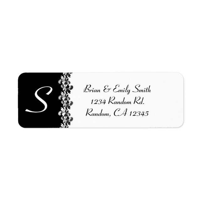 Black white floral flourish monogram labels (Front)
