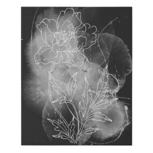 Black / White Floral Flower Watercolor Faux Canvas Print