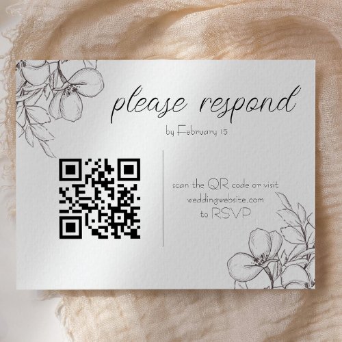 Black  White Floral Frame QR Code Enclosure Card