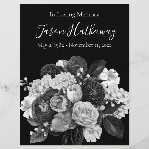Black  White Floral Funeral Memorial Flyer