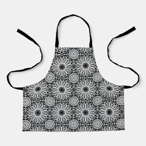 Black White Floral Geometric Symmetrical Abstract  Apron