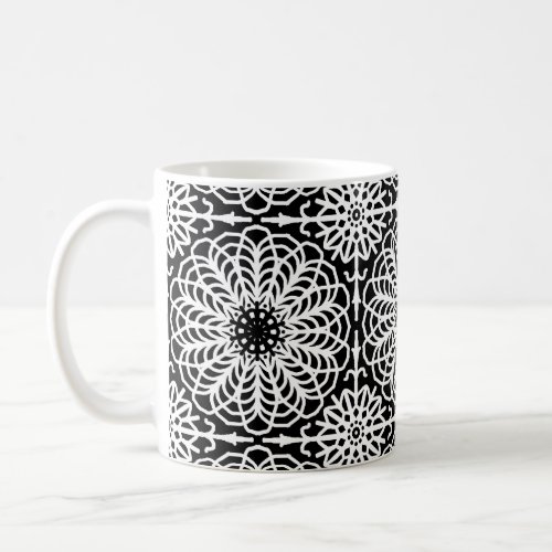 Black White Floral Geometric Symmetrical Abstract  Coffee Mug