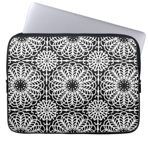 Black White Floral Geometric Symmetrical Abstract Laptop Sleeve