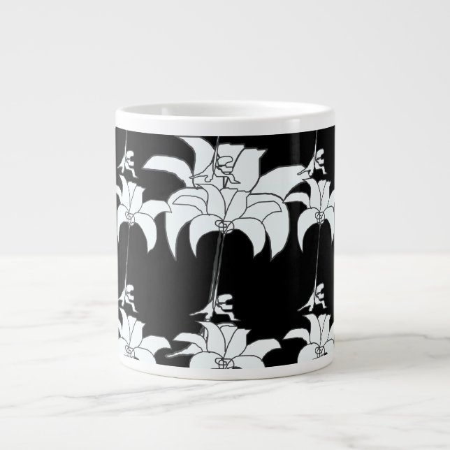  Black White Floral Gift Giant Coffee Mug (Front)