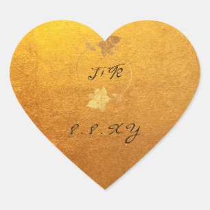 Black White Floral Gold Kraft Save The Date Heart Sticker
