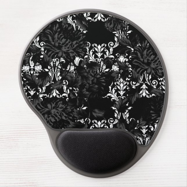 Black & White Floral Goth Gel Mouse Pad (Front)