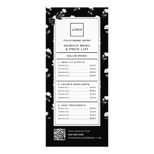 Black White Floral Hair Salon Hairdresser Stylist Rack Card