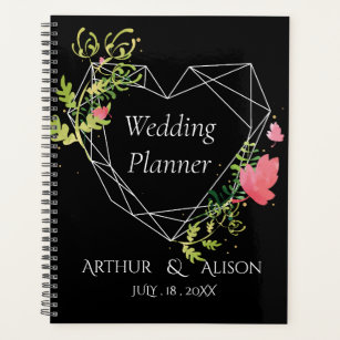 Black&White Floral Heart Geometric Frame Wedding   Planner