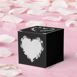 Black & White Floral Heart Wedding Favor Box