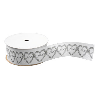 Black & White Floral Heart Wedding Grosgrain Ribbo Ribbon