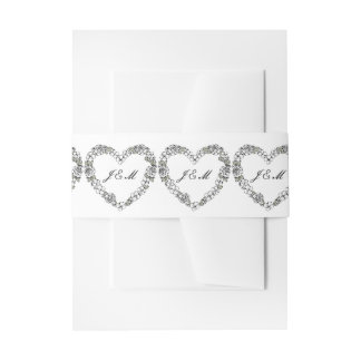 Black & White Floral Heart Wedding Invitation Bell Belly Band