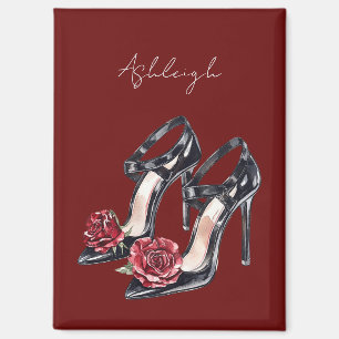 Black White Floral High Heels Magnet