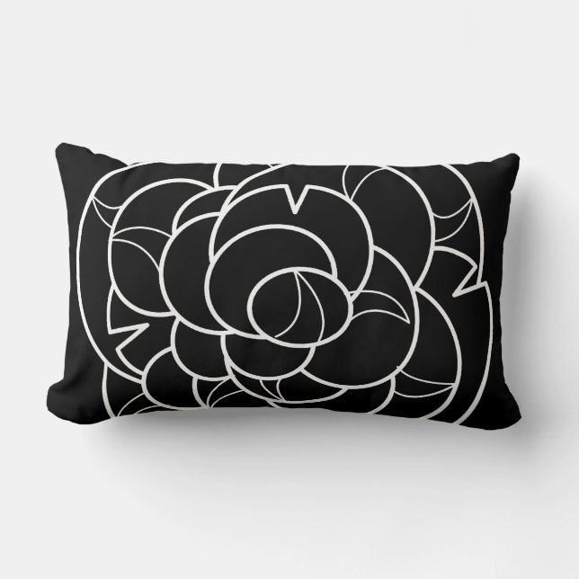 Black & White Floral Illustration Pillow (Front)