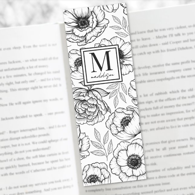 Black White Floral Initial Monogram Bookmarks (Black White Floral Initial Monogram Bookmarks)