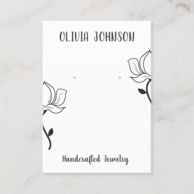 Black White Floral Jewelry Earring Display  Business Card (Front)