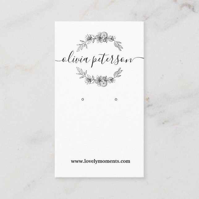 Black White Floral jewelry earring display card (Front)