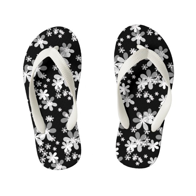black white floral kid's flip flops (Footbed)