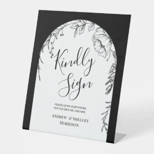 Black White Floral Kindly Sign Wedding Guest Book
