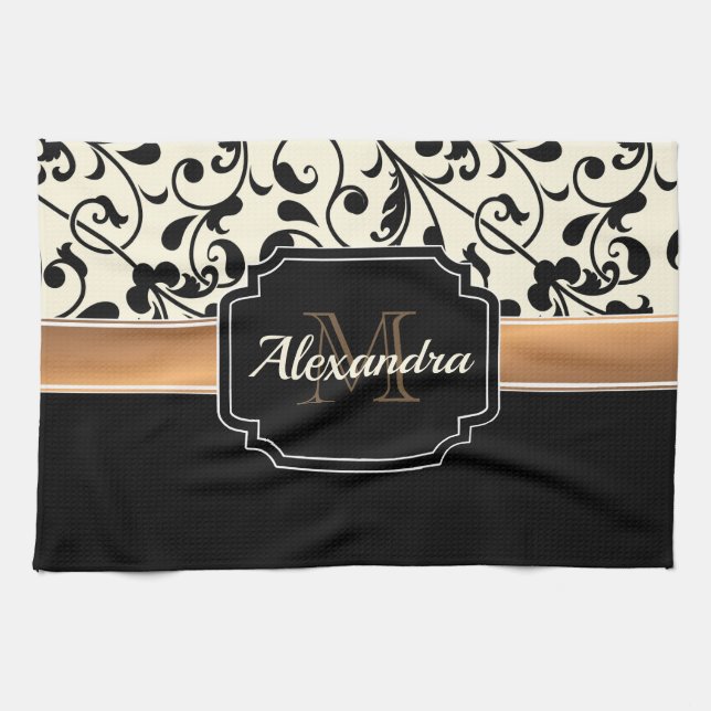 Black & White Floral Kitchen Towel (Horizontal)