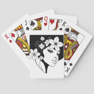 Black & White Floral Lady Poker Cards