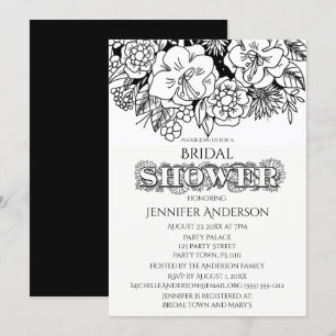 Black White Floral Lily Daisy Bridal Shower Invitation