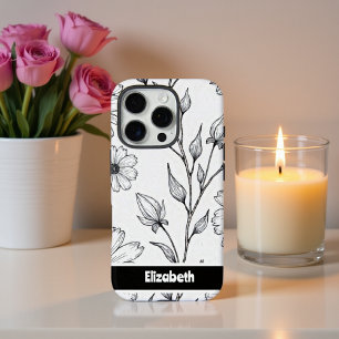 Black White Floral Line Art Smartphone iPhone 16 Pro Case