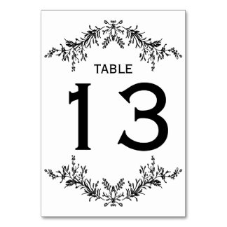 Black White Floral Line Art | Table Number