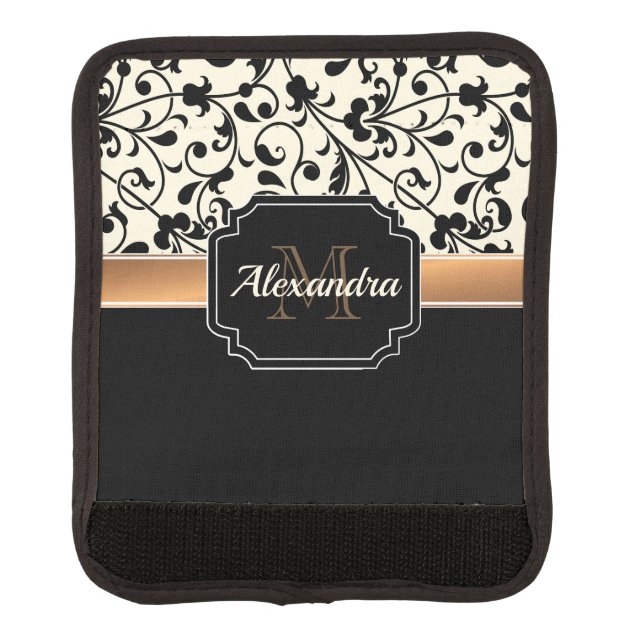 Black & White Floral Luggage Handle Wrap (Front)