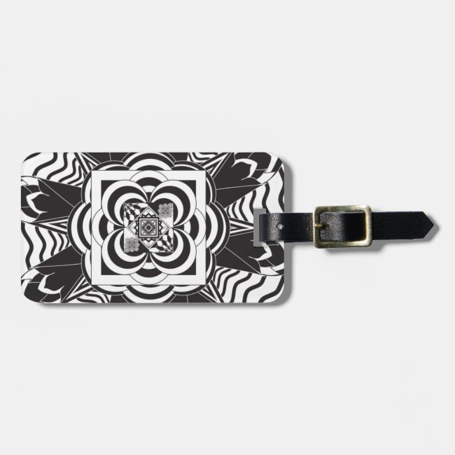 Black White Floral Mandala Abstract Luggage Tag